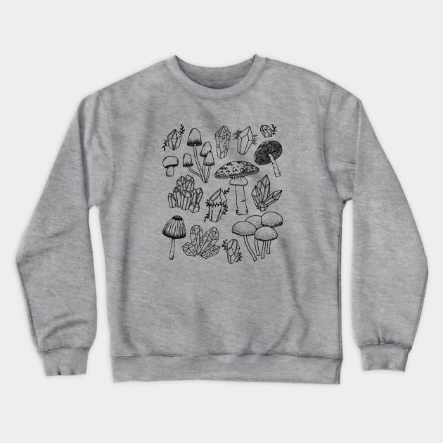 Crystals Fungi, Witchy Cottagecore of Botanical Fairytale Mushrooms Crewneck Sweatshirt by Ministry Of Frogs